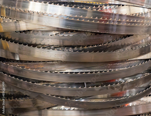 Stack of used stainless steel band saw blades