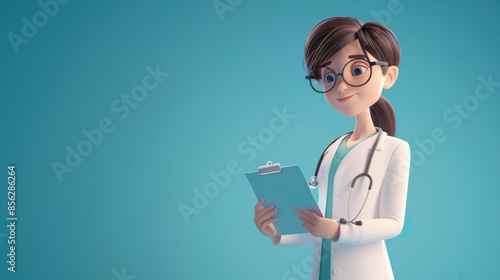 illustration of a cartoon nurse standing in a white coat with a stethoscope around her neck