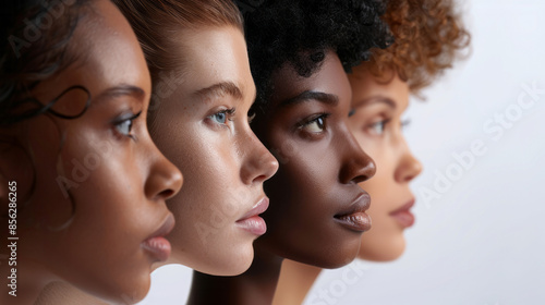 Beautiful female models standing in profile during a photoshoot