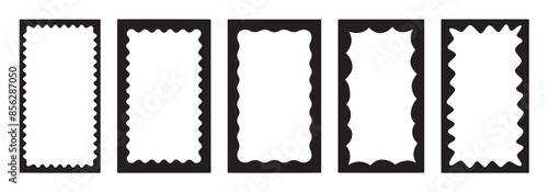 Set of rectangle frames with wavy edges. Rectangular shapes with wiggly borders. Hand drawn wavy rectangle borders. Picture or photo frames, empty text boxes, tags, labels isolated on white background