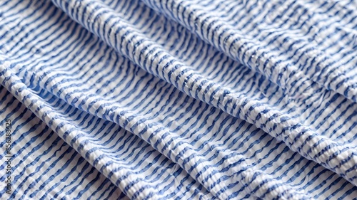 Close-up of seersucker fabric, highlighting its puckered texture, perfect for images with a preppy and summery vibe.