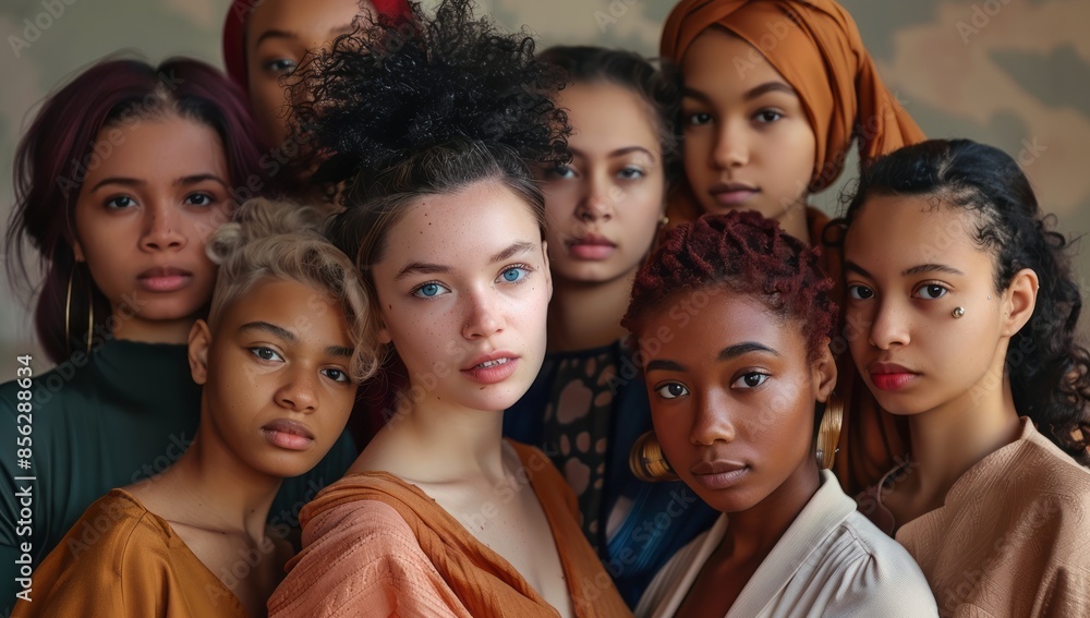 Diverse group of young women embracing cultural diversity Diverse group of young women embracing cultural diversity