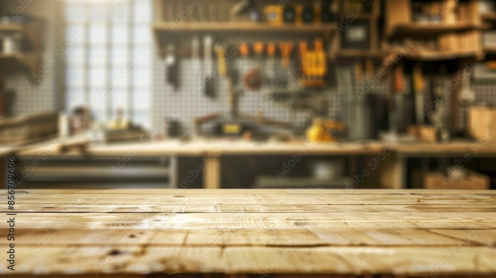 Empty Wooden Table in a Workshop. Generative ai Empty Wooden Table in a Workshop. Generative ai