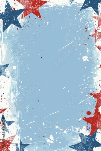 Template featuring a patriotic border with stars and stripes for national celebrations, isolated on a light blue background