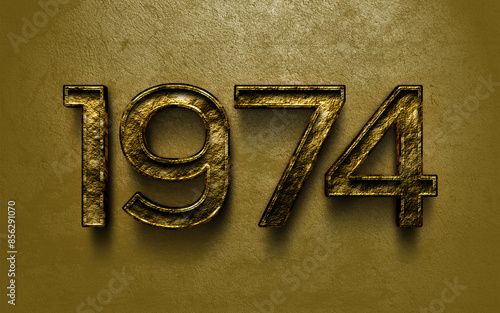 3D dark golden number design of 1974 on cracked golden background.