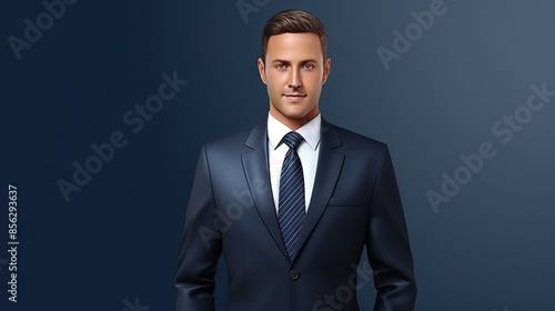 Confident and successful businessman in a dark blue suit and tie. photo