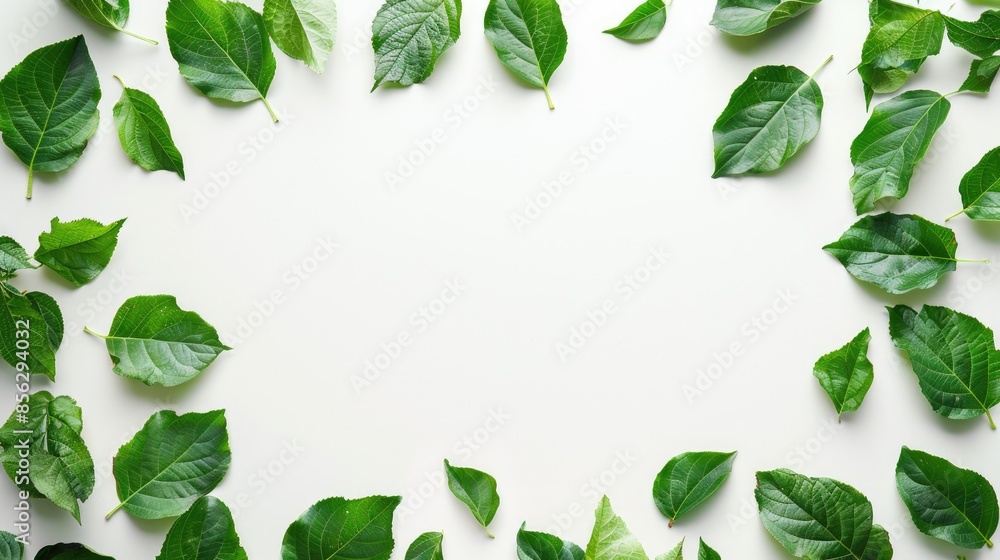 Green leaf frame on white backdrop Green leaf frame on white backdrop