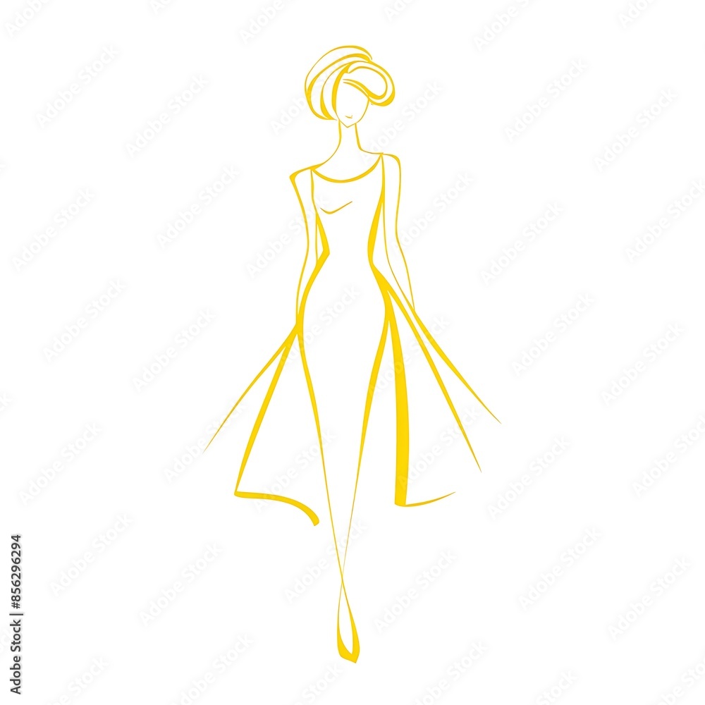 Obraz premium Yellow Minimalist Line Art Women Illustration