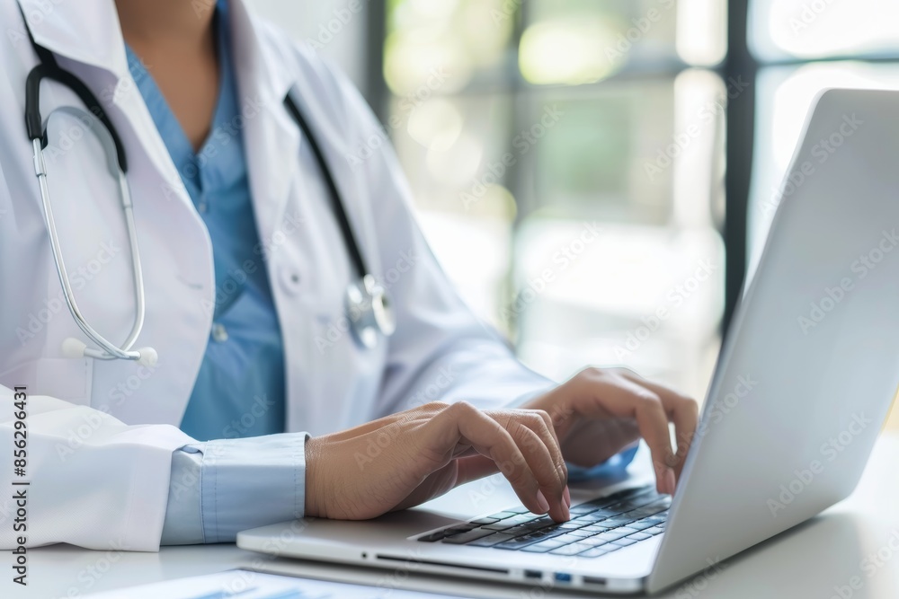 Doctor using technology to access patient information, ensuring comprehensive care