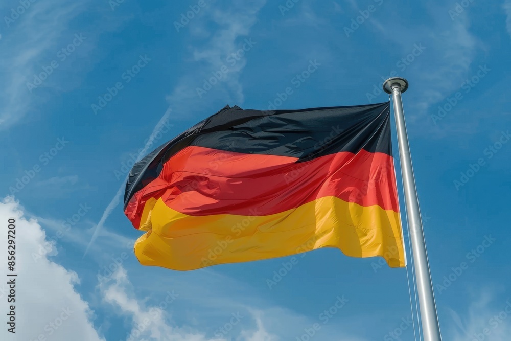 German flag is flying in the wind, the flag pole is visible Generative AI German flag is flying in the wind, the flag pole is visible Generative AI