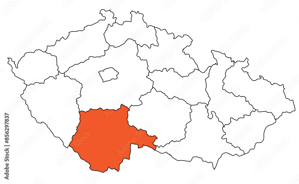 Obraz premium Outline of the map of the region of Czech Republic - South Bohemian
