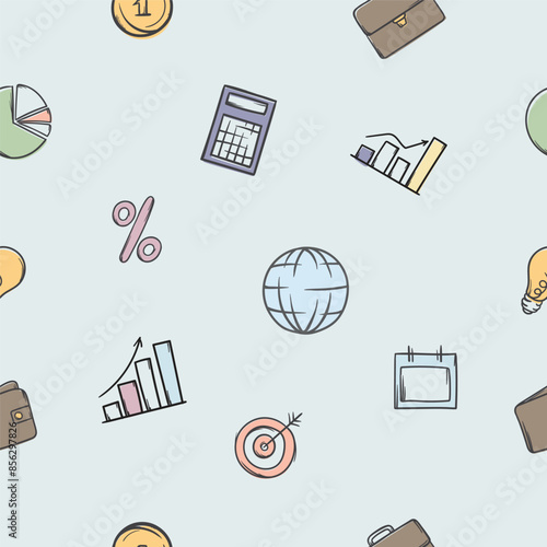 Business concept. Vector seamless pattern related to business, commerce and finance. Background with repeating elements.