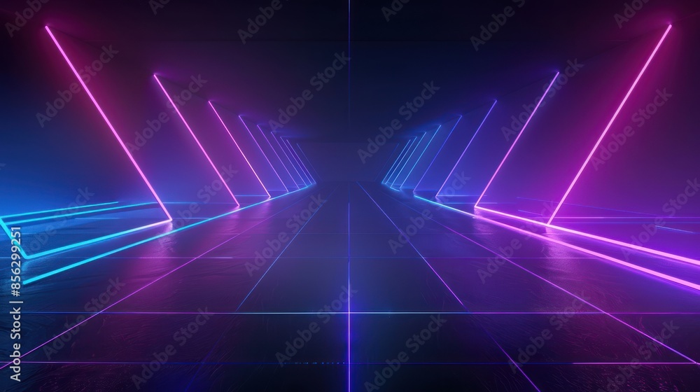 Neon Lights Corridor with Blue and Pink Glowing Lines Neon Lights Corridor with Blue and Pink Glowing Lines