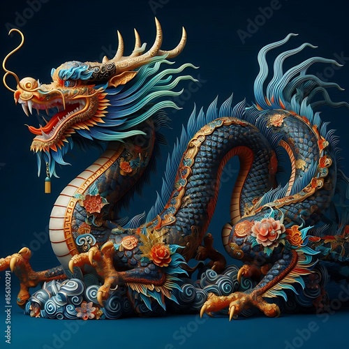 Wallpaper Mural Ornate Blue and Gold Chinese Dragon Sculpture Torontodigital.ca