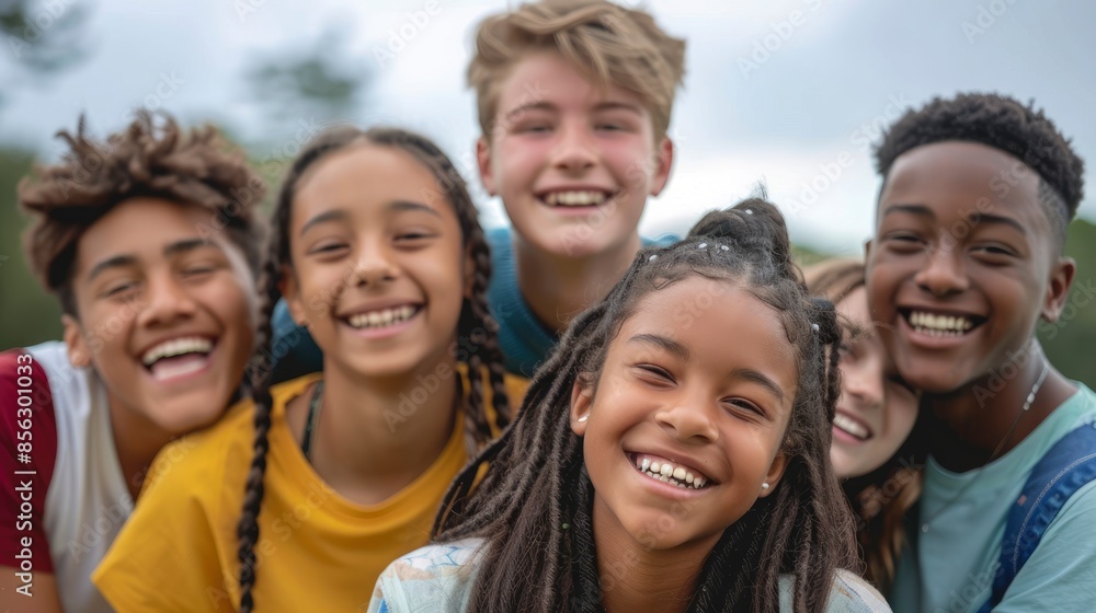 Multi-Ethnic Group Of Teenagers, Feeling Connected And Joyful Together Multi-Ethnic Group Of Teenagers, Feeling Connected And Joyful Together