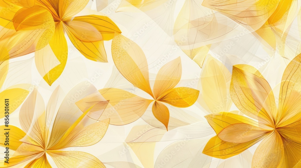 Abstract geometric floral pattern with golden hues on a yellow and white backdrop Abstract geometric floral pattern with golden hues on a yellow and white backdrop
