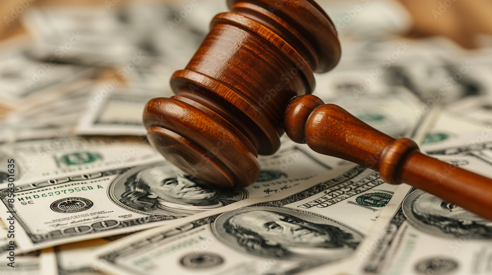Court Gavel With Money, concept penalty bankruptcy Court Gavel With Money, concept penalty bankruptcy