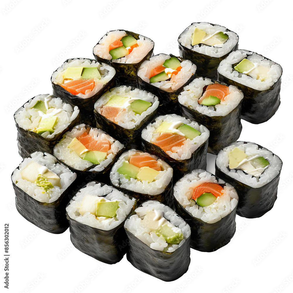 Sushi rolls with wasabi and soy sauce, for representing a Japanese dish, Isolated on Transparent Background PNG Sushi rolls with wasabi and soy sauce, for representing a Japanese dish, Isolated on Transparent Background PNG