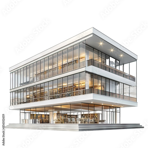 Modern Library Building with meeting rooms, for providing educational resources and gathering spaces, isolated on transparent background PNG © Lila Patel