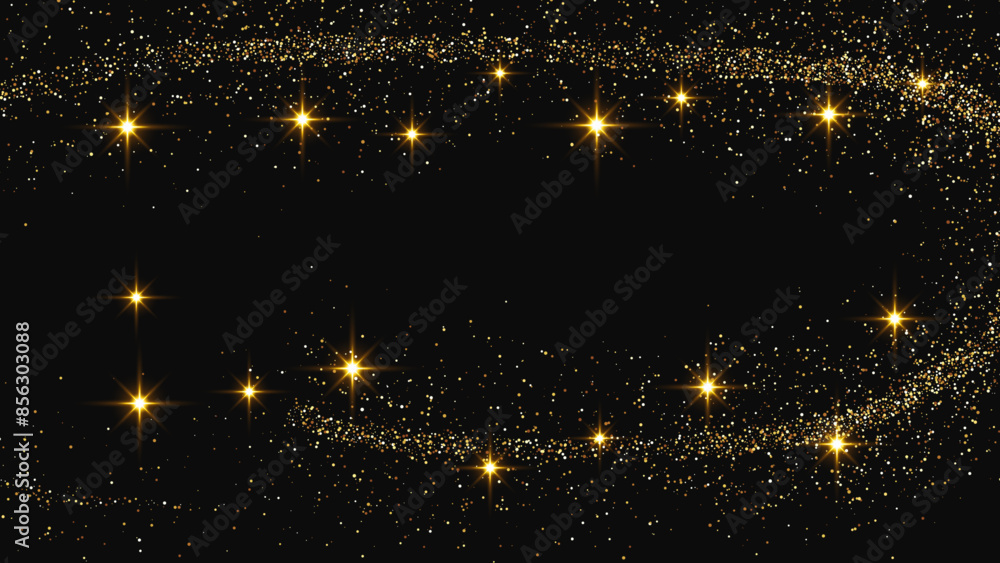 Gold glittering confetti wave and stardust Gold glittering confetti wave and stardust