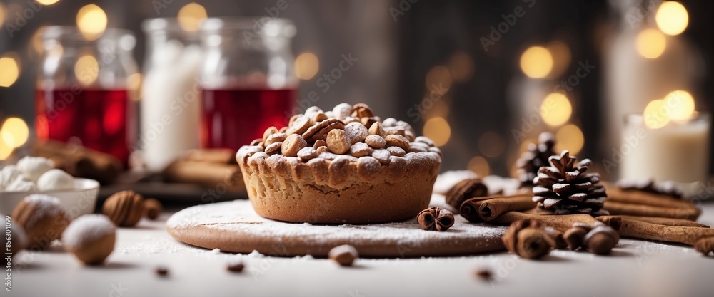 Christmas baking background on white table. Christmas baking background on white table.
