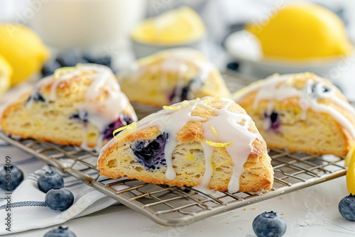 Blueberry Lemon Scones with Lemon Slice Topping. Generative AI.