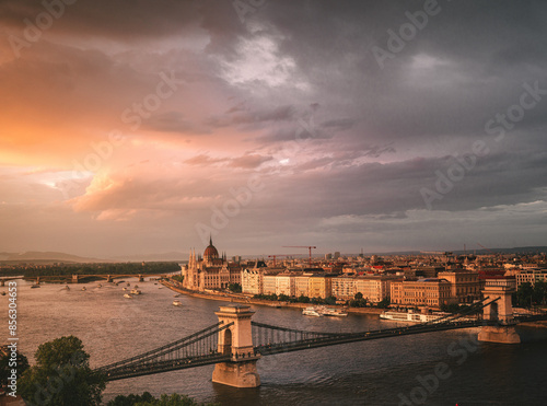 Wonderful sunset over Budapest, Hungary in summer