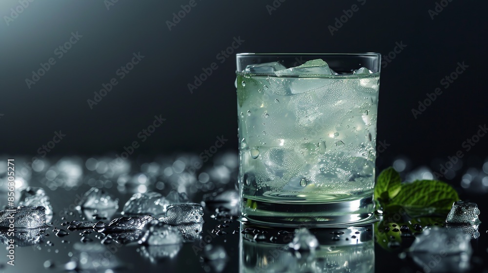 Refreshing drink in a glass with ice against a black background. Refreshing drink in a glass with ice against a black background.