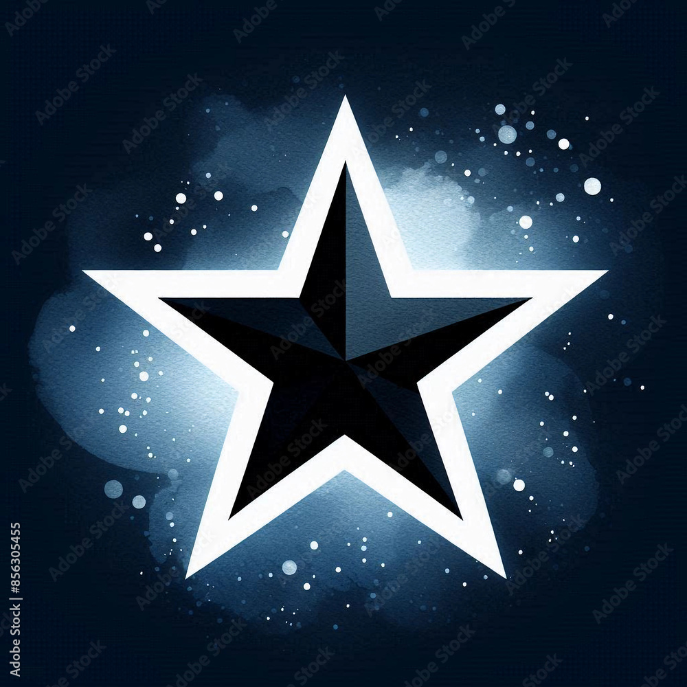 Dark blue white outlined star with sparkles