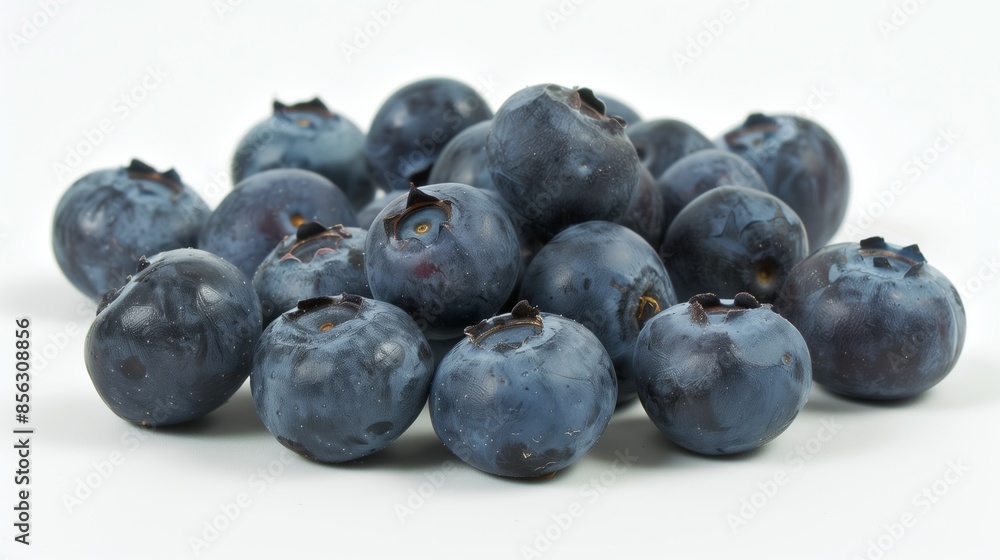 A small handful of ripe blueberries close-up on a white background. A small handful of ripe blueberries close-up on a white background.