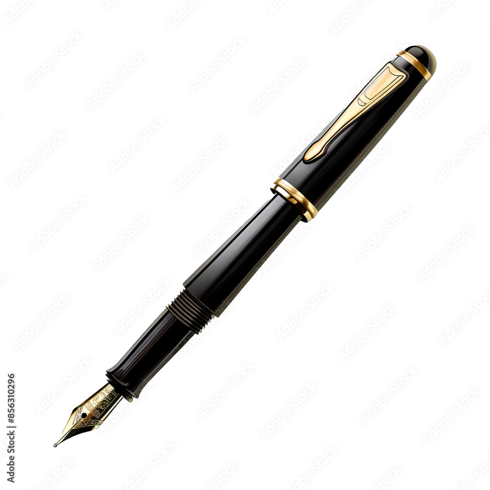 Fountain pen with a sleek design and ink cartridge, for elegant writing, isolated on transparent background PNG