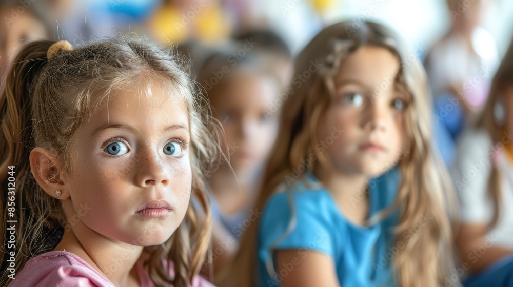 Children Learn In A School Classroom, Their Faces Focused And Curious Children Learn In A School Classroom, Their Faces Focused And Curious