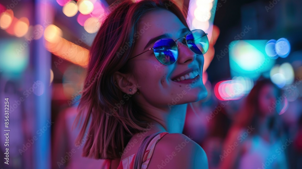 Close-Up Photo Of A Cool, Attractive Lady Having Fun At An Event, Looking To The Future Close-Up Photo Of A Cool, Attractive Lady Having Fun At An Event, Looking To The Future
