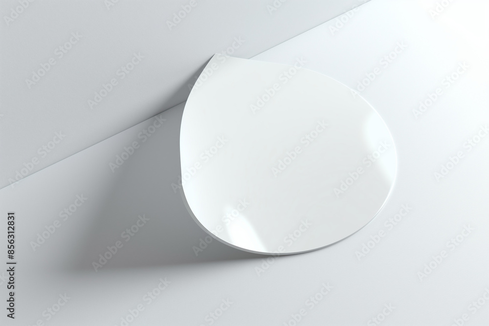 Blank white round adhesive stickers mockup with a curved corner, presented in a 3D rendering Blank white round adhesive stickers mockup with a curved corner, presented in a 3D rendering