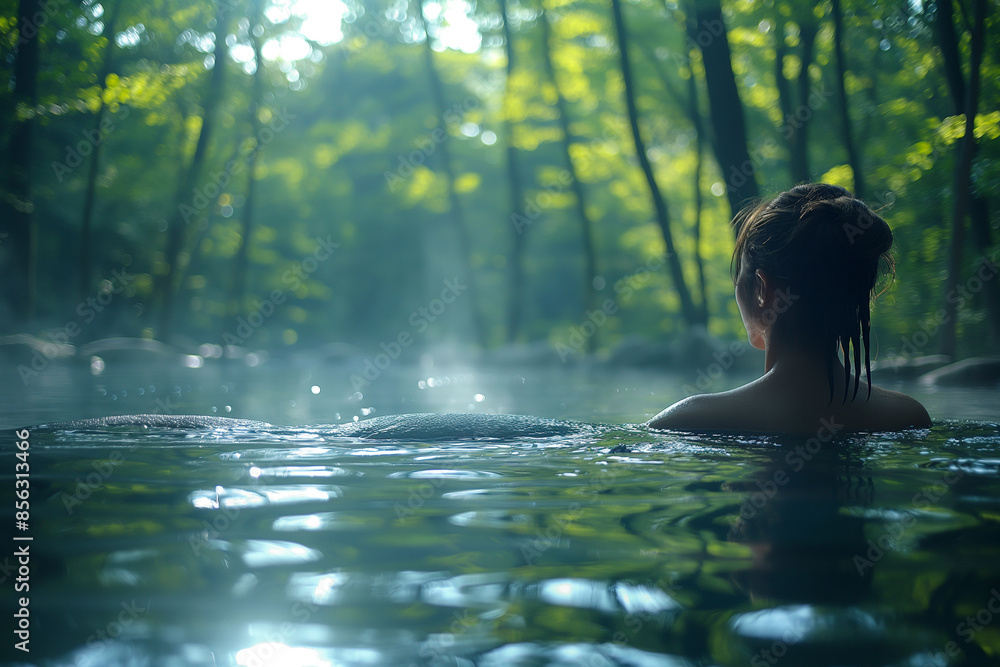 Woman Relaxing in an Outdoor Hot Spring Woman Relaxing in an Outdoor Hot Spring