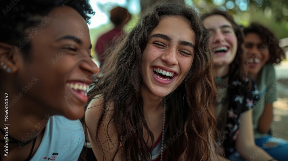 Fototapeta premium Friends Enjoy A Fun Time In The Park, Their Laughter Echoing Around