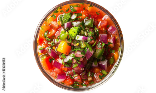 Obraz na płótnie Fresh Colorful Vegetable Salsa in Glass Bowl Ideal for Summer Dishes and Healthy Recipes w salonie