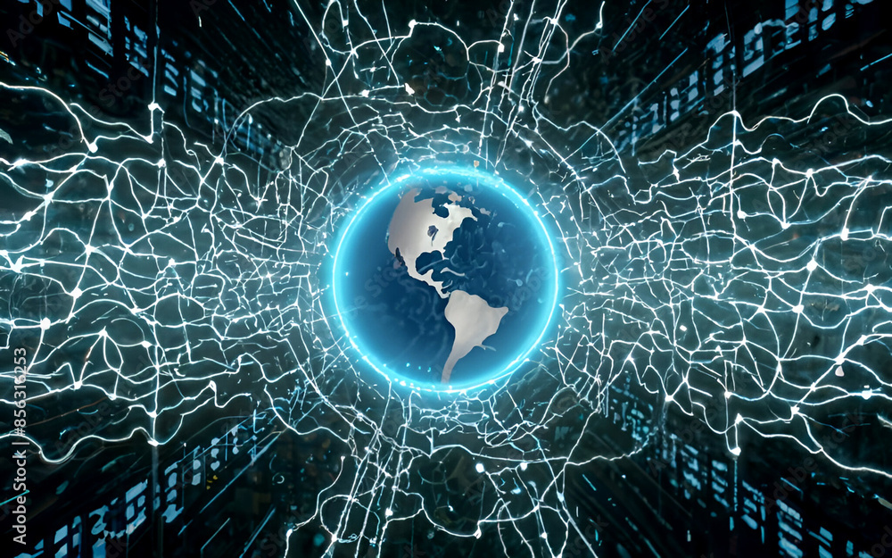 Obraz premium Vast data, instantaneous information processing globally concept. generated ai