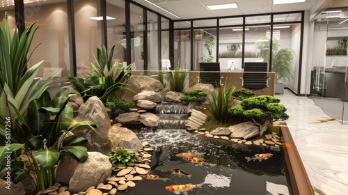 Modern Office with Serene Indoor Garden photo
