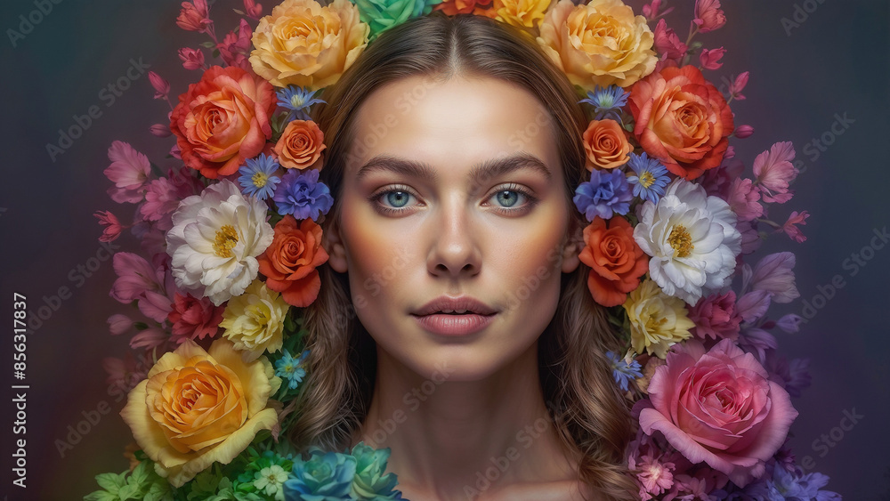 A unique floral composition illuminates with a rainbow, conveying a message of inclusion and diversity. A unique floral composition illuminates with a rainbow, conveying a message of inclusion and diversity.