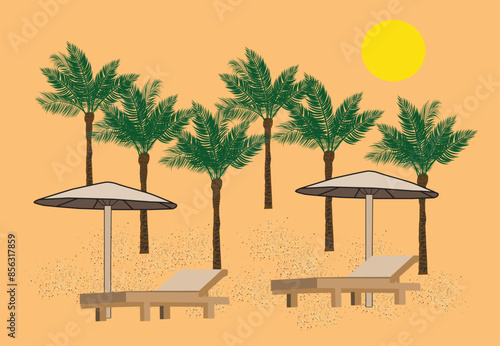 Tropical paradise landscape postcard design