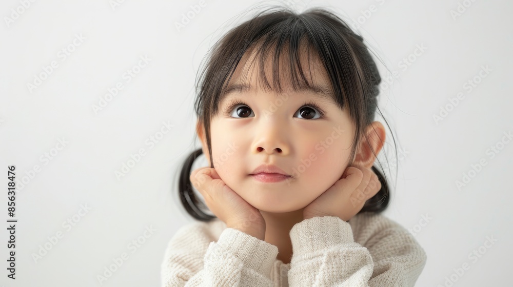 Image Of An Asian Child Posing On A White Background, Radiating Innocence And Charm Image Of An Asian Child Posing On A White Background, Radiating Innocence And Charm