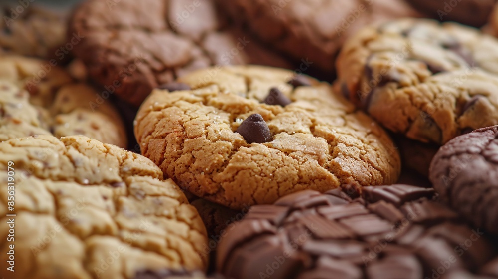 Close-up of various cookies on a baking tray. Close-up of various cookies on a baking tray.