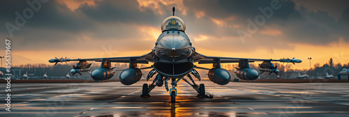 A fighter plane is parked at the parking lot. photo