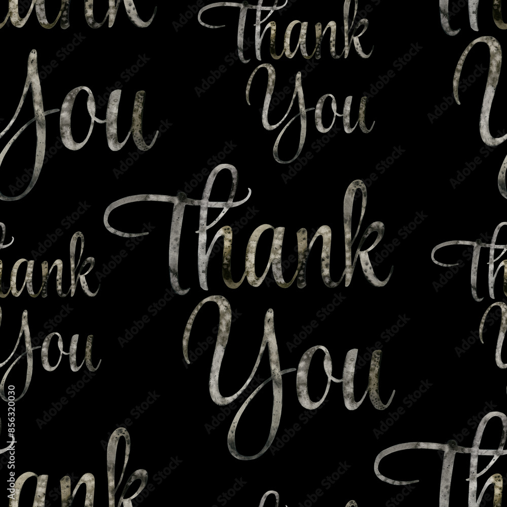 Seamless pattern of Watercolor hand drawn lettering illustration on black background. Handwritten message. Thank You. For print on t-shirts and bags, for cards, banner, poster, card. postcard artwork Seamless pattern of Watercolor hand drawn lettering illustration on black background. Handwritten message. Thank You. For print on t-shirts and bags, for cards, banner, poster, card. postcard artwork