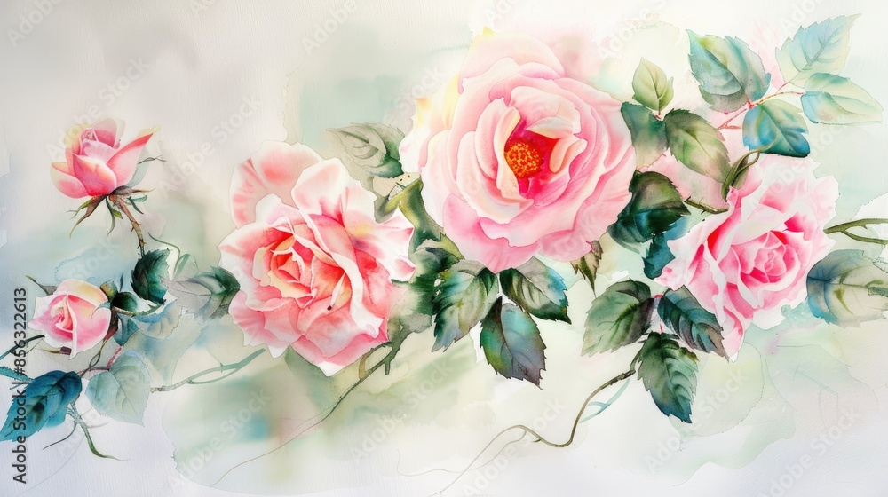 Watercolor painting of pink roses on a white background Watercolor painting of pink roses on a white background
