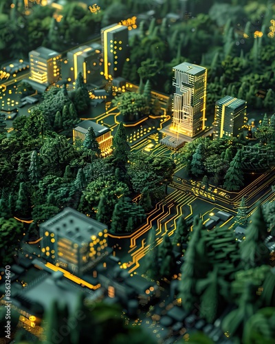 The future of architecture plants and buildings perfectly combined with the surreal. AI generated illustration