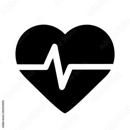 Black vector illustration of a heart with a heartbeat line in the middle on a transparent background. Medical design, perfect for healthcare concepts, cardiology graphics, and pulse visuals