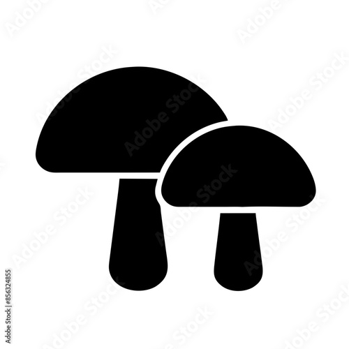 Black vector illustration of two mushrooms are placed next to each other, one mushroom slightly larger than the other, on a transparent background,  ideal for nature artwork, culinary graphics