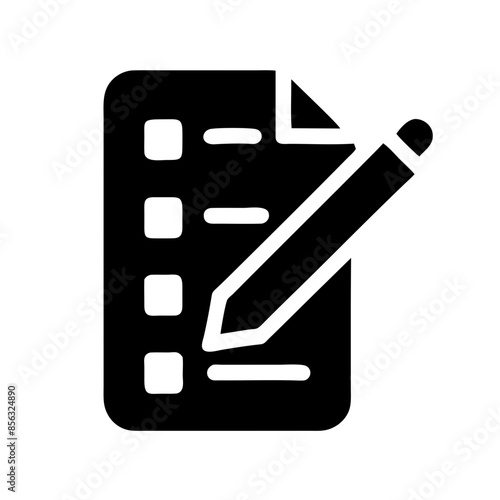 Black vector illustration of a pen with checklist for planning or strategy, on a transparent background. Ideal for educational materials, to-do lists, and task completion graphics